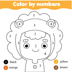 Boy in animal costume. Coloring page for kids. Educational children game. Color by numbers activity