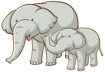Big and small elephants cartoon on white background