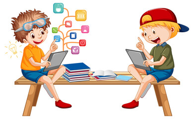 Boys online learning from tablet