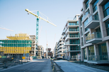 city development - construction site for building modern apartment blocks against housing shortage