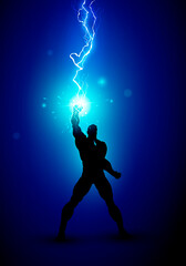 Vector Illustration Silhouette Of Man With Energy Lightning - obrazy, fototapety, plakaty