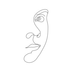 Woman face line art in retro style on white background. Linear design vector illustration.