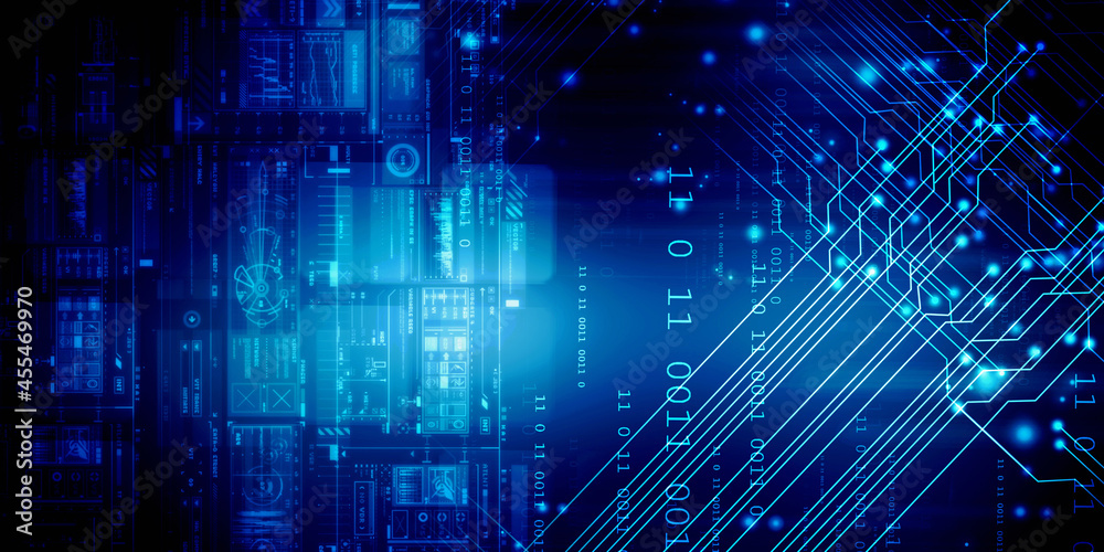 Poster 2d illustration abstract digital binary data on computer screen
