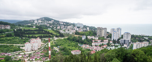 Fototapeta na wymiar Panoramic view of the city of Sochi in Russia. Cloudy Day May 22, 2021