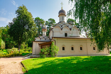 Fototapeta na wymiar The Church of the Archangel Michael of the Arkhangelskoye Museum-Estate. Arkhangelskoye, Moscow Region, Russia, August 2021