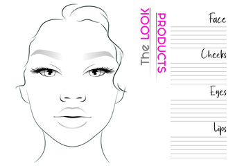 Makeup Artist Face Chart Blank Template. Vector Illustration