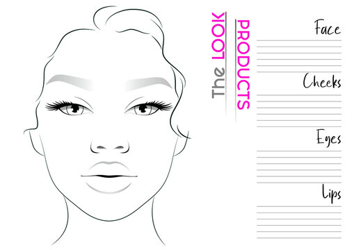 Makeup Artist Face Chart Blank Template. Vector Illustration