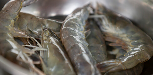 fresh raw shrimps in a bowl