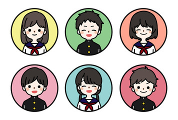 人物アイコンセット_学生服_フレーム付き