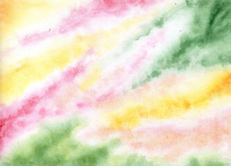 Watercolor painting Pink yellow green gradient background. Pastel gradient mesh. Soft multicolored background for web design. Trendy banner or cover template. Blurry colorful abstraction.