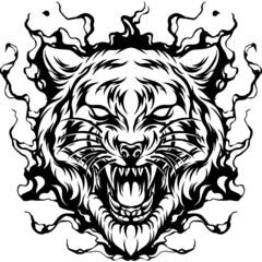 Tiger On Fire Silhouette