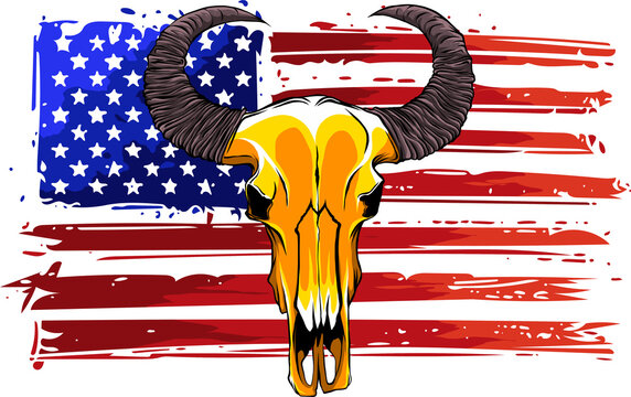 Bull skull with american flag vector illustration