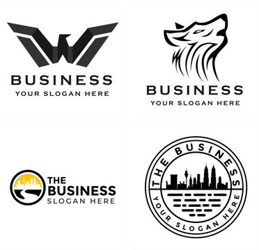 Business consulting agency eagle wolf and skyline logo design