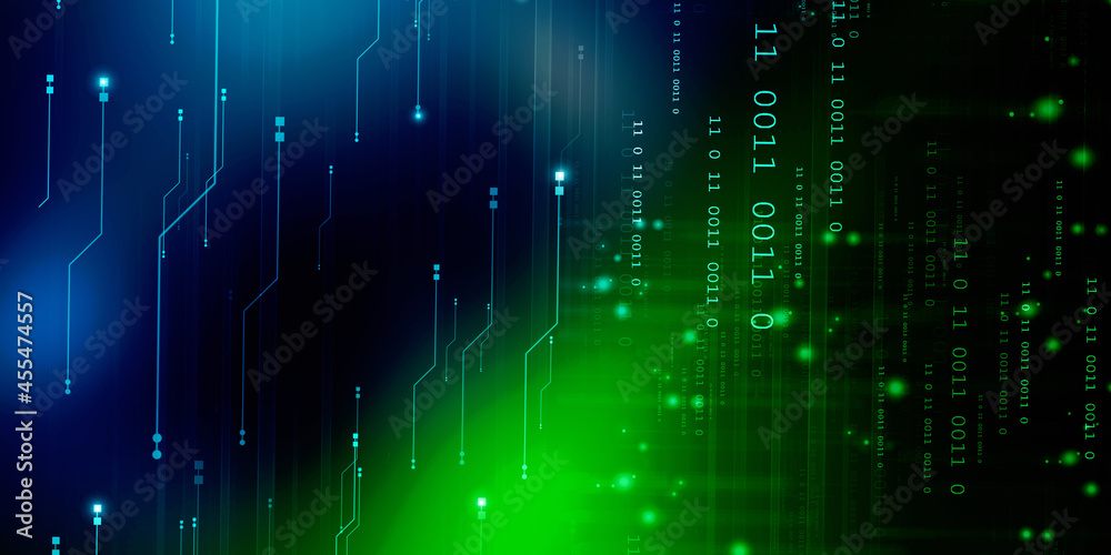 Poster 2d illustration abstract digital binary data on computer screen