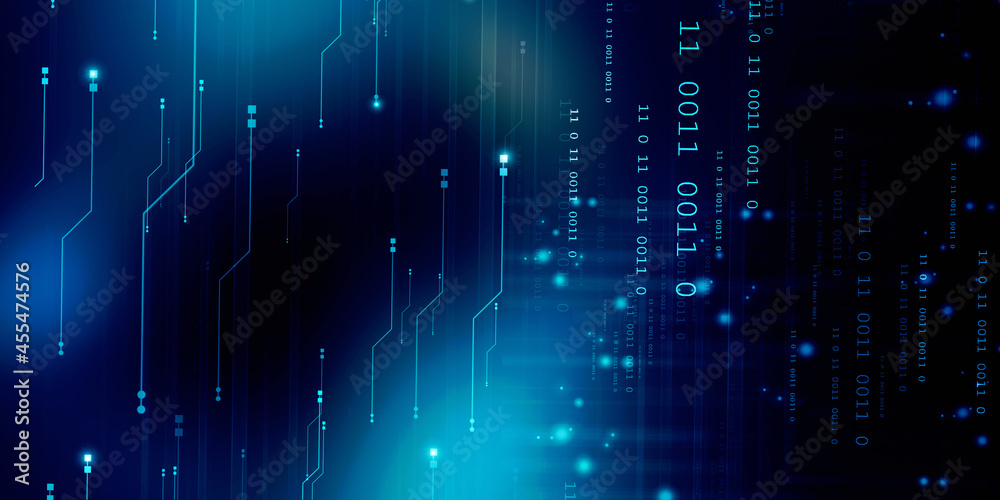 Poster 2d illustration abstract digital binary data on computer screen