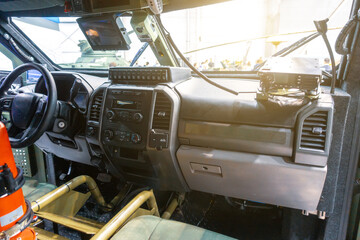 Dashboard of a military jeep for patrolling and transporting soldiers