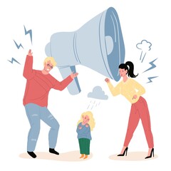 Vector cartoon flat parents characters quarreling,while upset unhappy child watching.Healthy family relationships,emotions,social behavior and psychology concept,web site banner ad design
