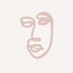 Abstract art shape human face minimal style hand painting line art design