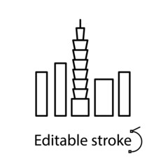 Taipei 101 skyscraper outline icon. Taiwan. Oriental custom. Asian item. Editable stroke. Isolated vector illustration