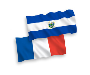 Flags of France and Republic of El Salvador on a white background
