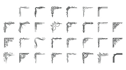 Set Hand Draw Of Corners Different Shapes Flower Decoration Vector Design Doodle Sketch Style For Wedding And Banner