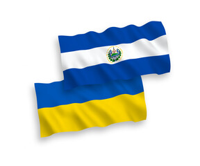 Flags of Republic of El Salvador and Ukraine on a white background