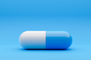 Pill capsule on a blue background. 3D rendering