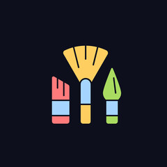 Paintbrushes RGB color icon for dark theme. Brush for paint applying. Drawing tool. Art classroom. Isolated vector illustration on night mode background. Simple filled line drawing on black
