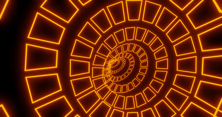 Render with a spiral structure made of neon orange rectangles