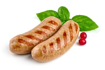 Grilled sausages bbq, isolated on white background.