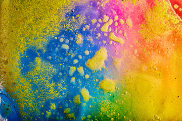 oil paint abstract figure sketch of bright colors on the canvas of a textured background