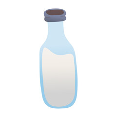 The icon of a milk bottle and a glass . For magazines, books, posters, postcards, menu covers, web pages. Isolated on a white background. Vector illustration in a cartoon .