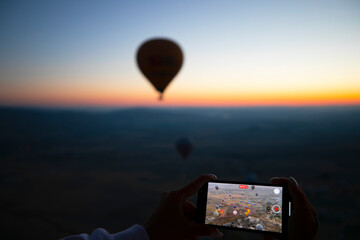 Hot air balloons in the sky at Cappadocia