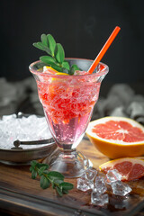 Refreshing summer alcoholic cocktail with crushed ice and citrus fruits