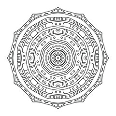 Circular pattern table and floor inlay pattern. Abstract ornament with many details and geometry elements in form of mandala. Vector illustration for coloring book, henna, mehndi, decoration