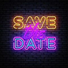 Obraz na płótnie Canvas Save the Date neon sign vector design template. Save the Date neon banner, design element colorful modern design trend, night bright advertising, bright sign. Vector illustration