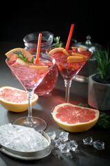 Glasses of wine on a black background.