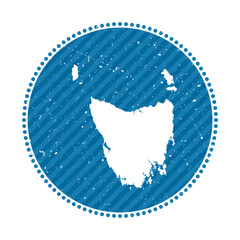 Tasmania striped retro travel sticker. Badge with a map of the island, vector illustration. Can be used as an insignia, logotype, label, sticker, or badge for Tasmania.