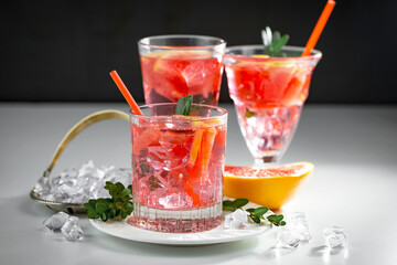 Refreshing summer alcoholic cocktail with crushed ice and citrus fruits