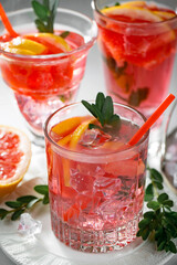 Refreshing summer alcoholic cocktail with crushed ice and citrus fruits