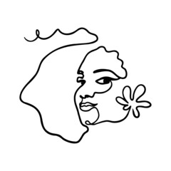 Abstract woman portrait with curly hair, isolated on white background