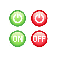 On and off switch vector button. Green and red shiny or glossy icon set.
