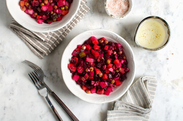 Traditional Russian and Ukrainian vegetable salad Vinaigrette