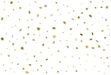 Light gold glitter confetti background. 3d stars.