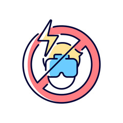 Do not use if the headset causes headache RGB color manual label icon. VR interaction can cause discomfort. Isolated vector illustration. Simple filled line drawing for product use instructions