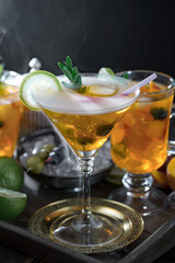 Glasses of wine on a black background.