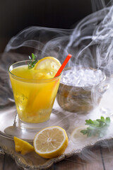 Refreshing summer alcoholic cocktail with crushed ice and citrus fruits