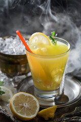 Refreshing summer alcoholic cocktail with crushed ice and citrus fruits