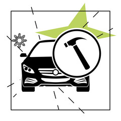 flat style of automotive symbol. Illustration of a sedan car combined with hummer. White background.