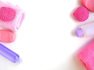 Pink spa set. Place for your text. Flat layout.